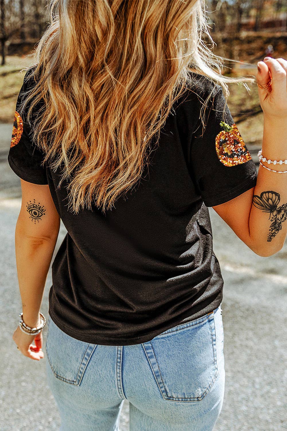 Black Sequin Pumpkin T Shirt