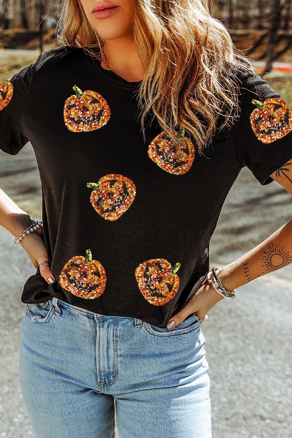 Black Sequin Pumpkin T Shirt