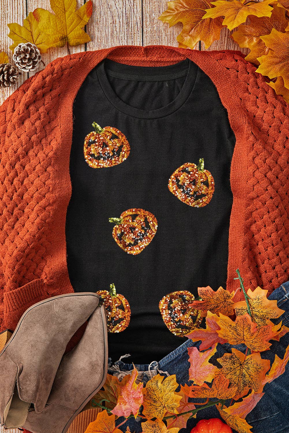 Black Sequin Pumpkin T Shirt