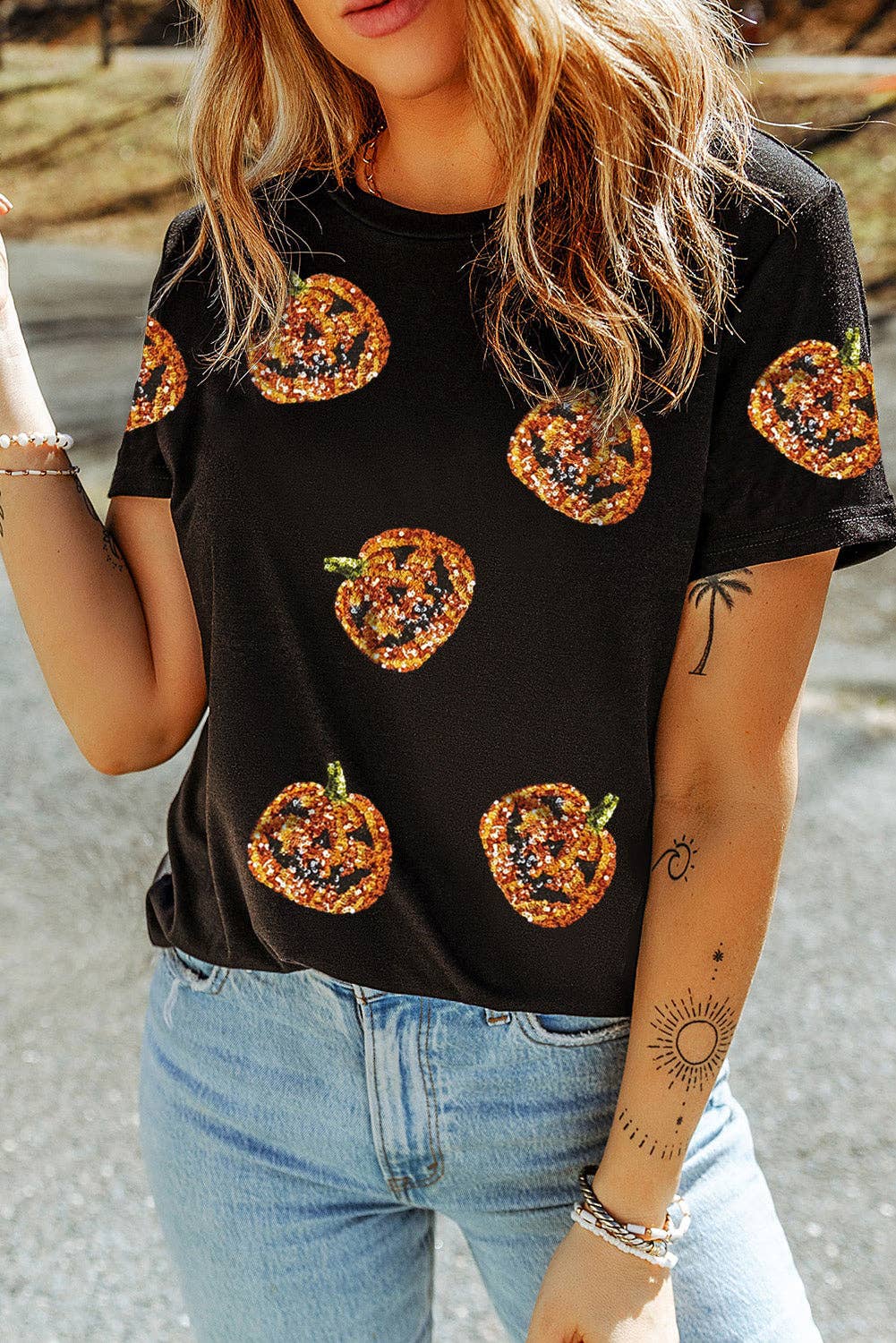 Black Sequin Pumpkin T Shirt