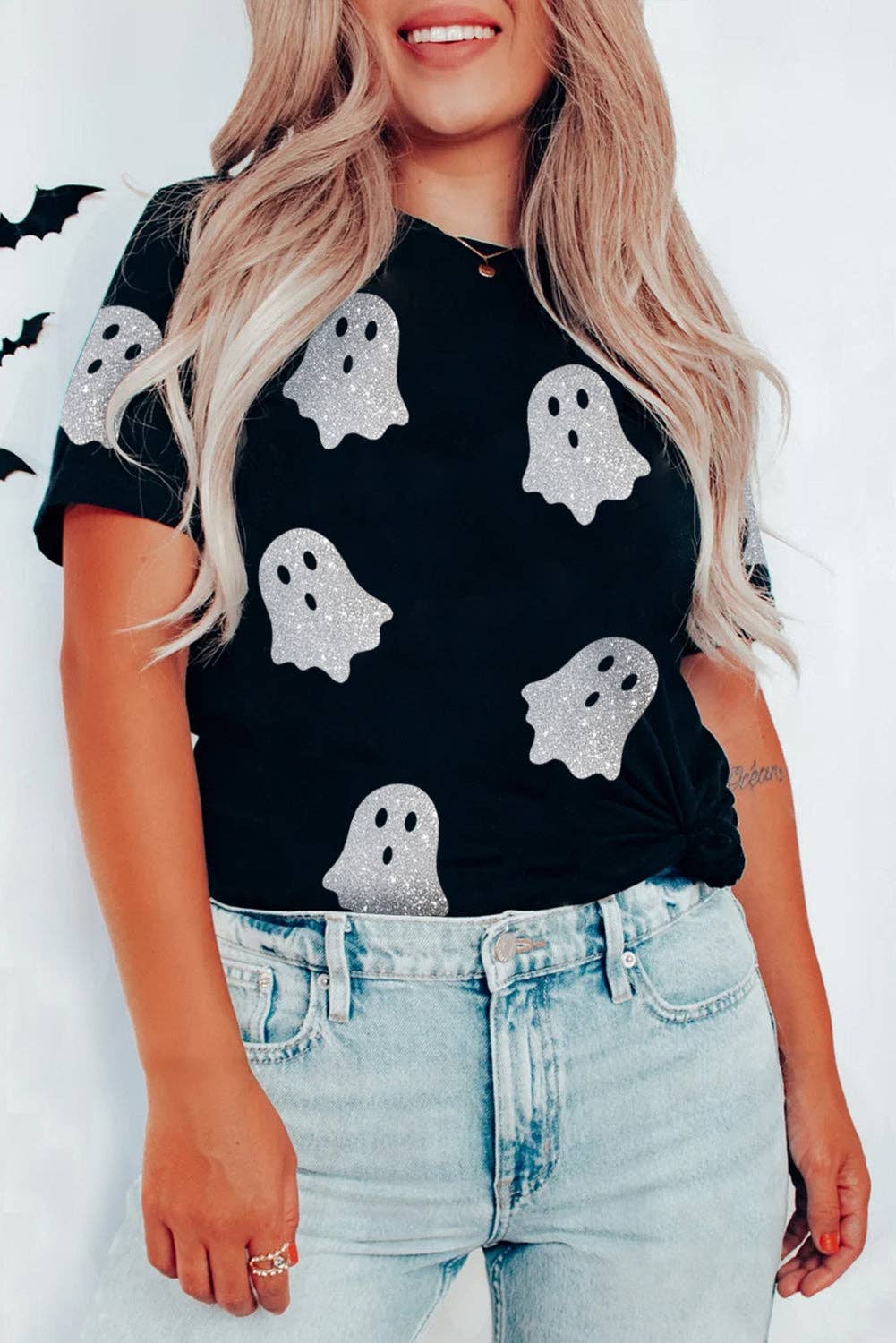 Black Glitter Ghost  T Shirt