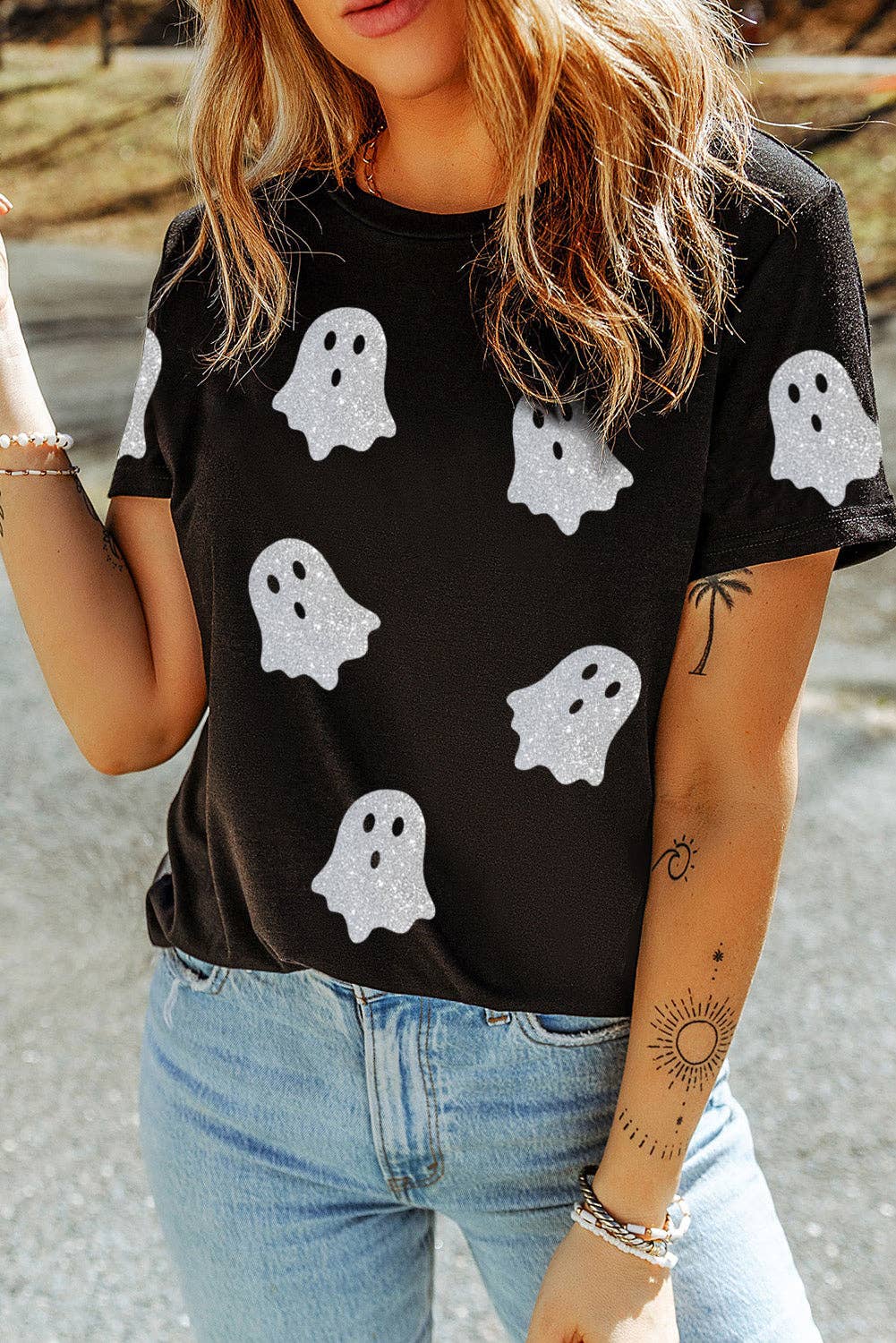 Black Glitter Ghost  T Shirt