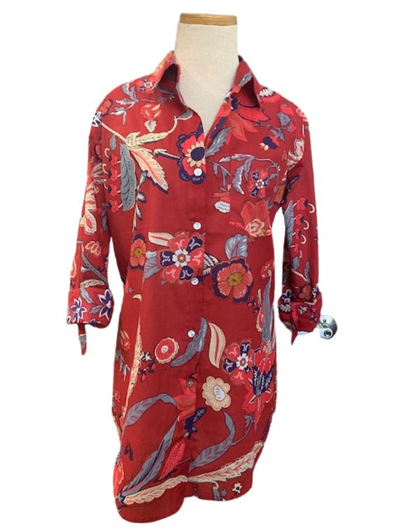Wine Floral Boyfriend Shirt